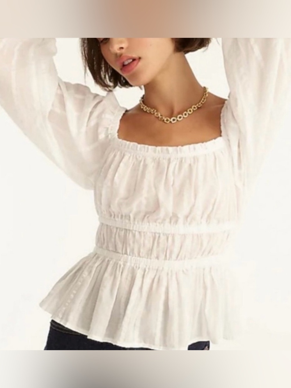 J. Crew Long Puff-sleeve Textured Lightweight Cotton Top, Women’s Medium